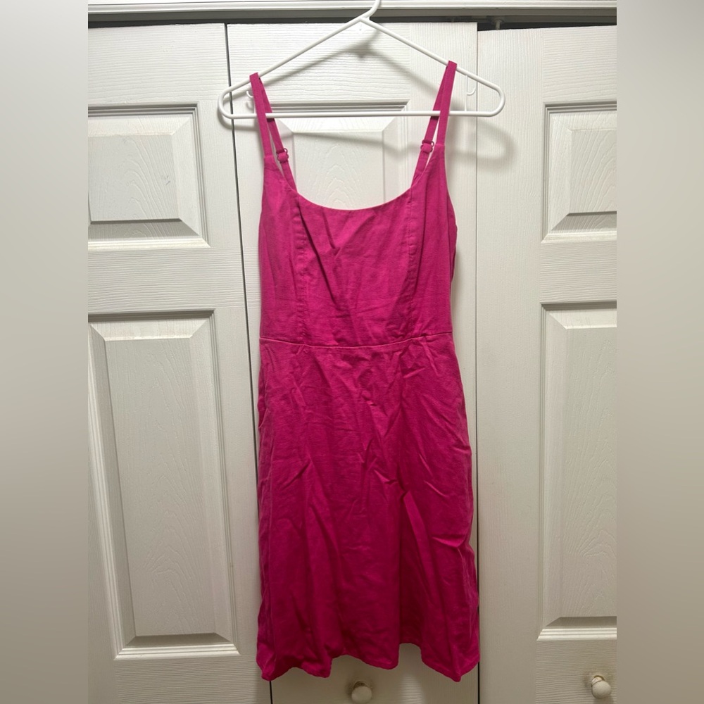 Old Navy Valentine’s Day LINEN blend Girly hot Pink DRESS small